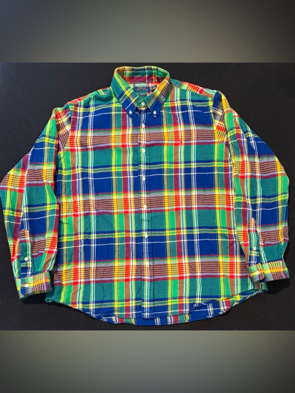 Polo Ralph Lauren Big & Tall Green/Blue Multi Plaid‎ Flannel Mens XXL/TTG